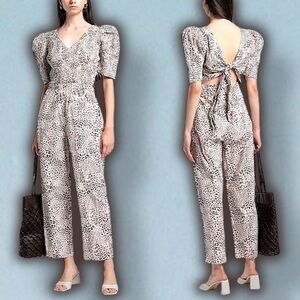 NWT Sea New York ‘Calla’ Cheetah 100% Cotton Smocked Jumpsuit in “Day” Size 0